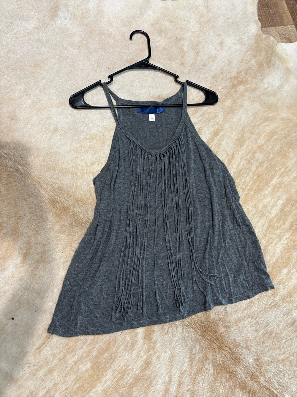 Fringed Charcoal Gray Women's Tank Top